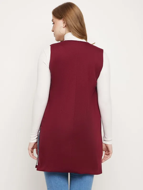 Burgundy_Cotton_Blend_Fleece_Shrug_For_Women