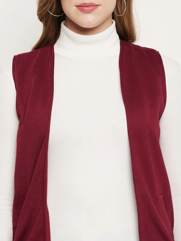 Burgundy_Cotton_Blend_Fleece_Shrug_For_Women