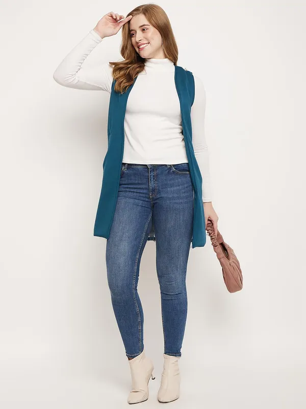 Teal_Cotton_Blend_Fleece_Shrug_For_Women