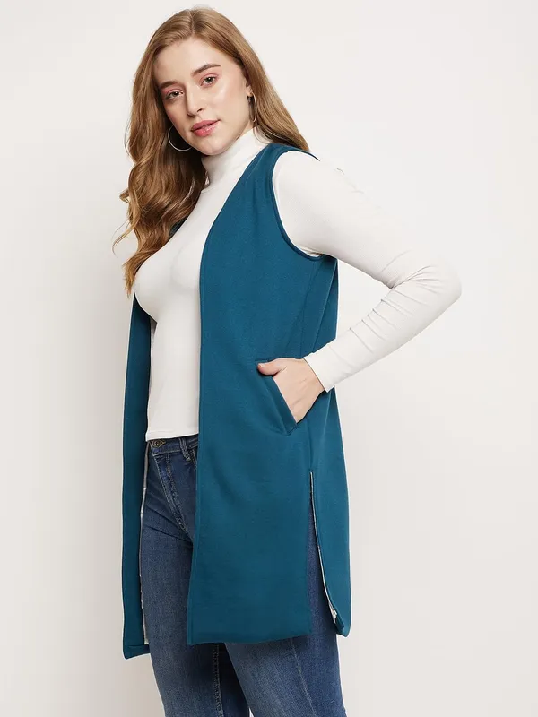Teal_Cotton_Blend_Fleece_Shrug_For_Women