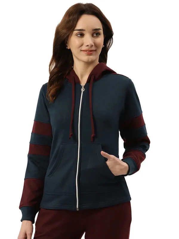 BRINNS_Women_Striped_Fleece_Hooded_Sweatshirt