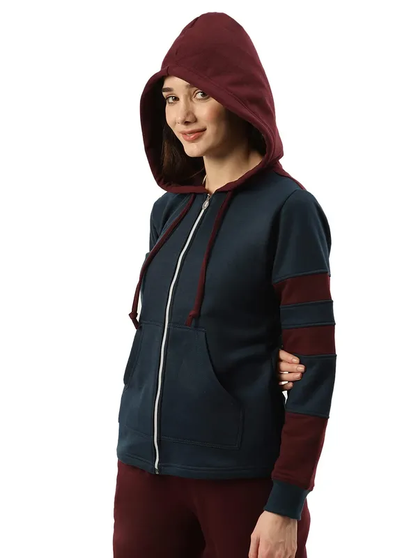 BRINNS_Women_Striped_Fleece_Hooded_Sweatshirt