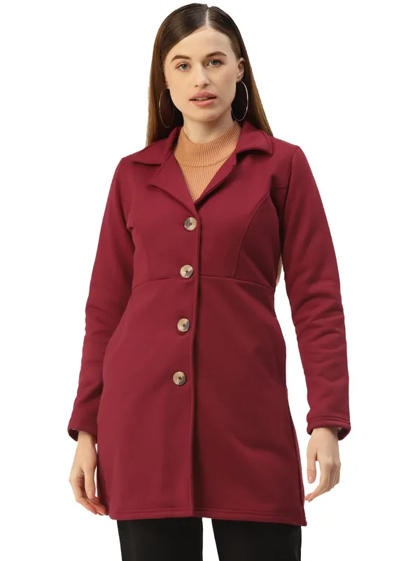 Maroon_Cotton_Blend_Fleece_With_Lining_Coats_For_Women