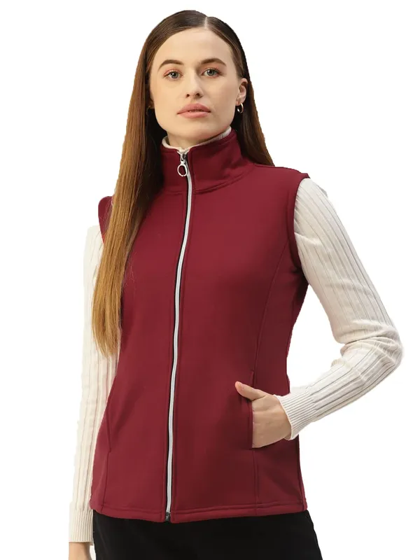 Maroon_Cotton_Blend_Fleece_Jackets_For_Women