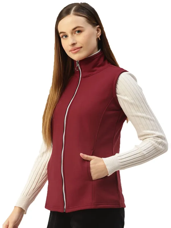 Maroon_Cotton_Blend_Fleece_Jackets_For_Women