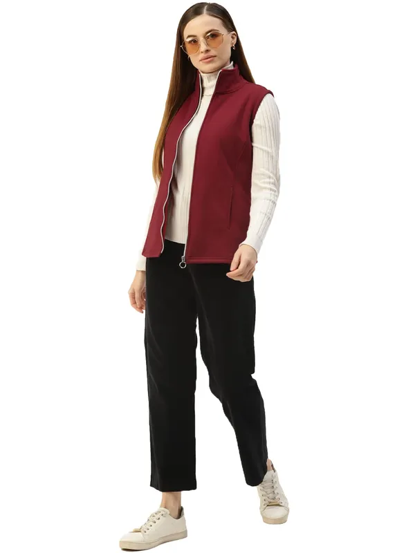 Maroon_Cotton_Blend_Fleece_Jackets_For_Women