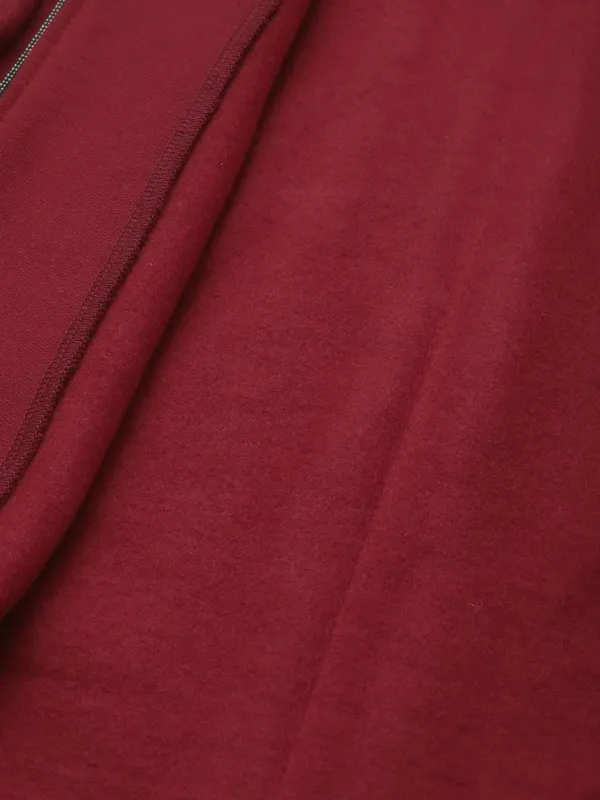Maroon_Cotton_Blend_Fleece_Jackets_For_Women