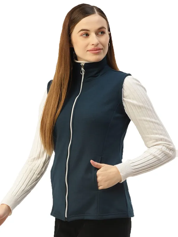Teal_Cotton_Blend_Fleece_Jackets_For_Women