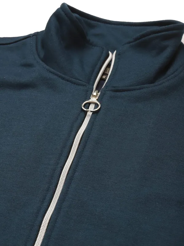 Teal_Cotton_Blend_Fleece_Jackets_For_Women