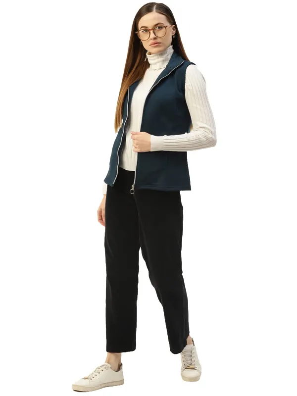 Teal_Cotton_Blend_Fleece_Jackets_For_Women