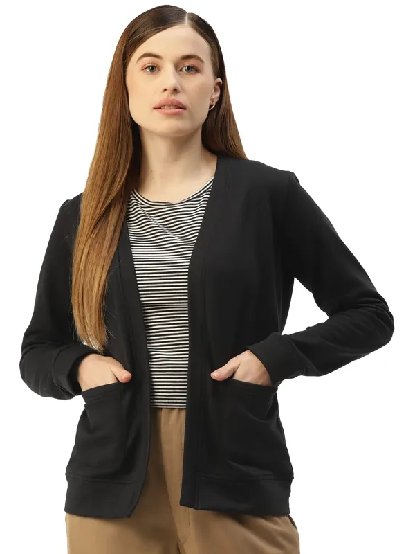 Black_Cotton_Blend_Fleece_Jackets_For_Women