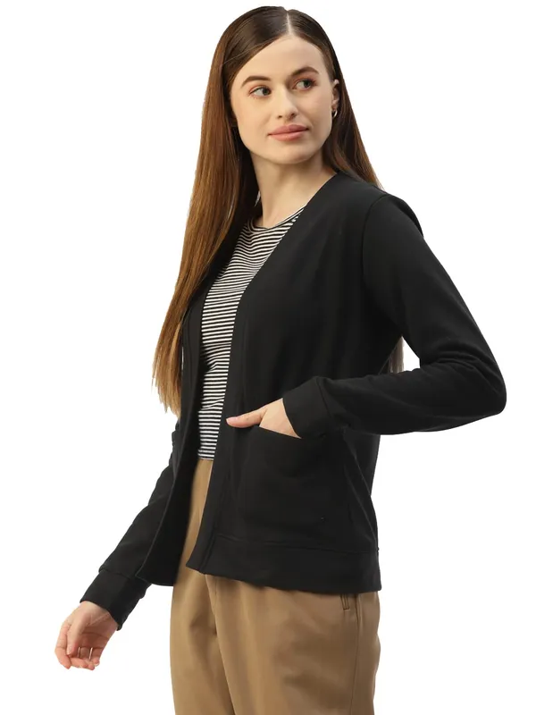 Black_Cotton_Blend_Fleece_Jackets_For_Women