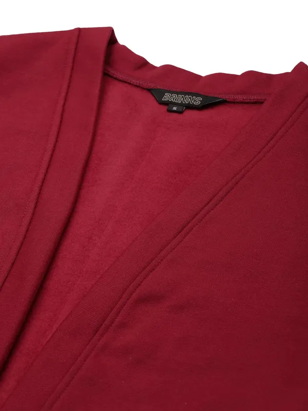 Maroon_Cotton_Blend_Fleece_Jackets_For_Women
