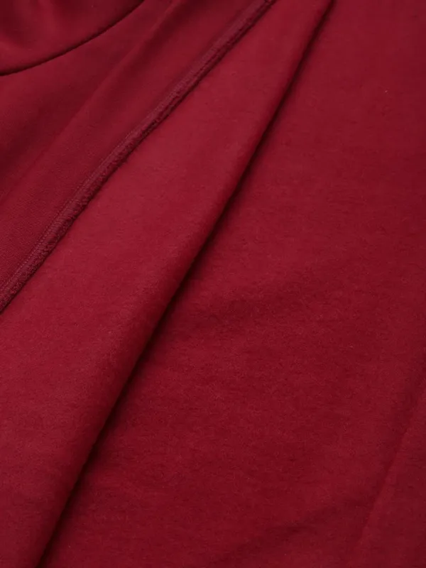 Maroon_Cotton_Blend_Fleece_Jackets_For_Women