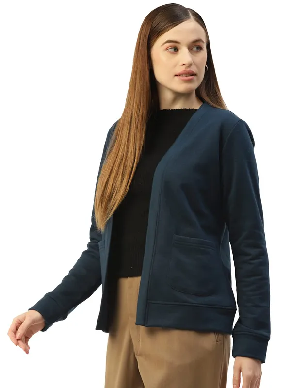 Teal_Cotton_Blend_Fleece_Jackets_For_Women