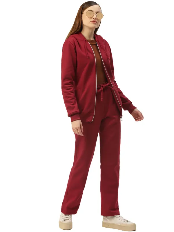 Maroon_Cotton_Blend_Fleece_Sweatshirts_For_Women