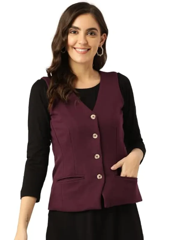 Burgundy_Cotton_Blend_Fleece_With_Lining_Waistcoat_For_Women