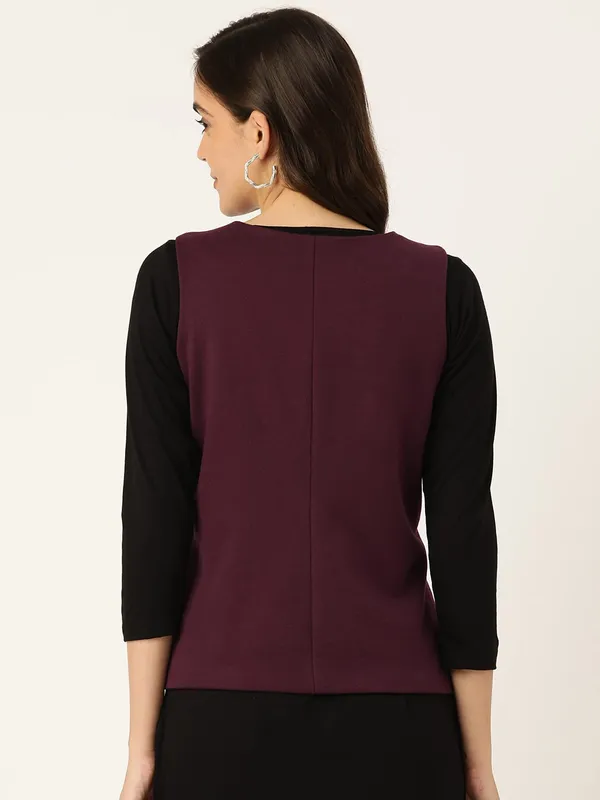 Burgundy_Cotton_Blend_Fleece_With_Lining_Waistcoat_For_Women