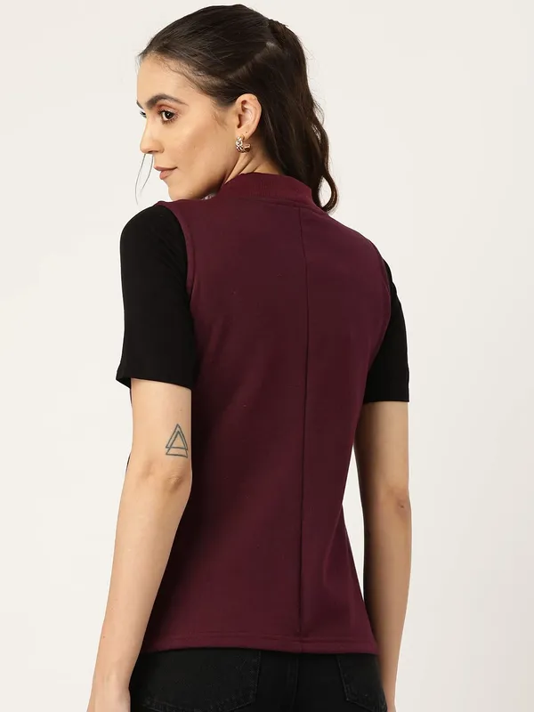 Burgundy_Cotton_Blend_Fleece_Jackets_For_Women