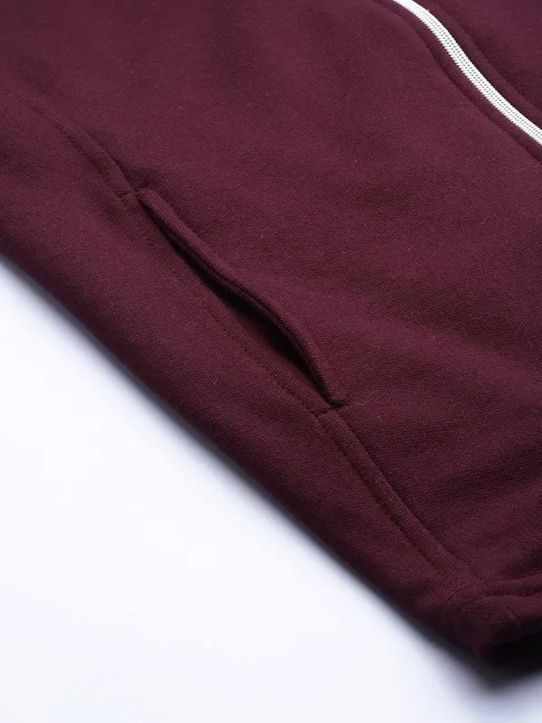 Burgundy_Cotton_Blend_Fleece_Jackets_For_Women