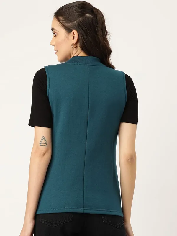 Teal_Cotton_Blend_Fleece_Jackets_For_Women