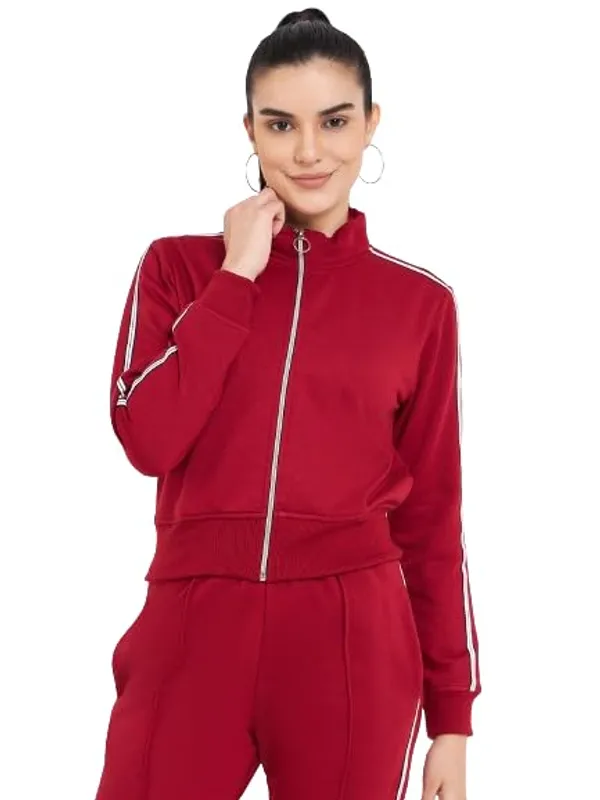 Maroon_Cotton_Blend_Fleece_Jackets_For_Women