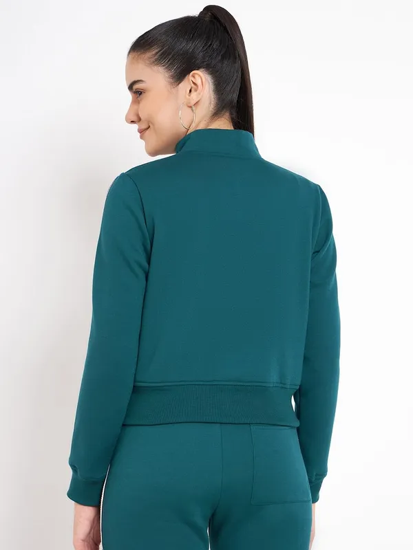 Teal_Cotton_Blend_Fleece_Jackets_For_Women