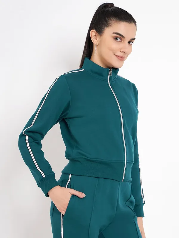 Teal_Cotton_Blend_Fleece_Jackets_For_Women