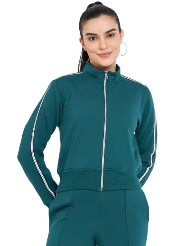 Teal_Cotton_Blend_Fleece_Jackets_For_Women