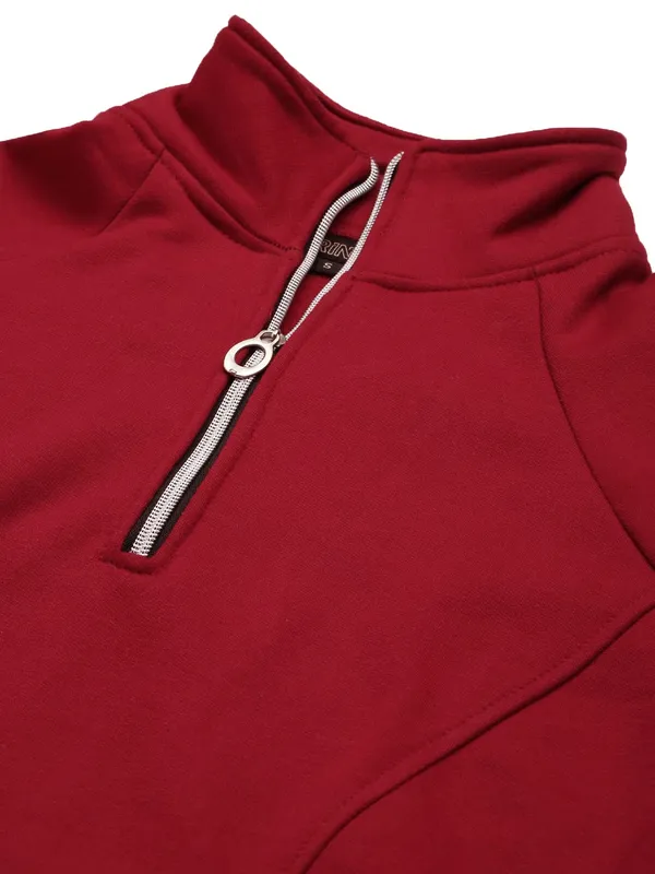 Maroon_Cotton_Blend_Fleece_Sweatshirts_For_Women