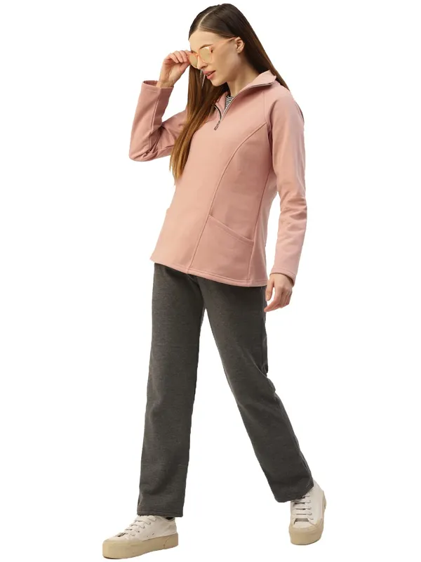 Pink_Cotton_Blend_Fleece_Sweatshirts_For_Women