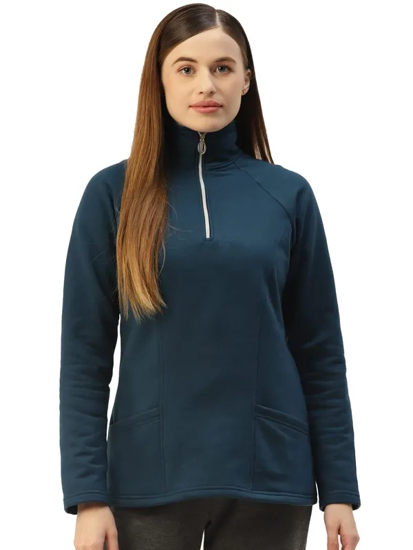 Teal_Cotton_Blend_Fleece_Sweatshirts_For_Women