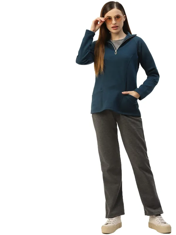 Teal_Cotton_Blend_Fleece_Sweatshirts_For_Women