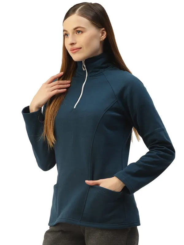 Teal_Cotton_Blend_Fleece_Sweatshirts_For_Women