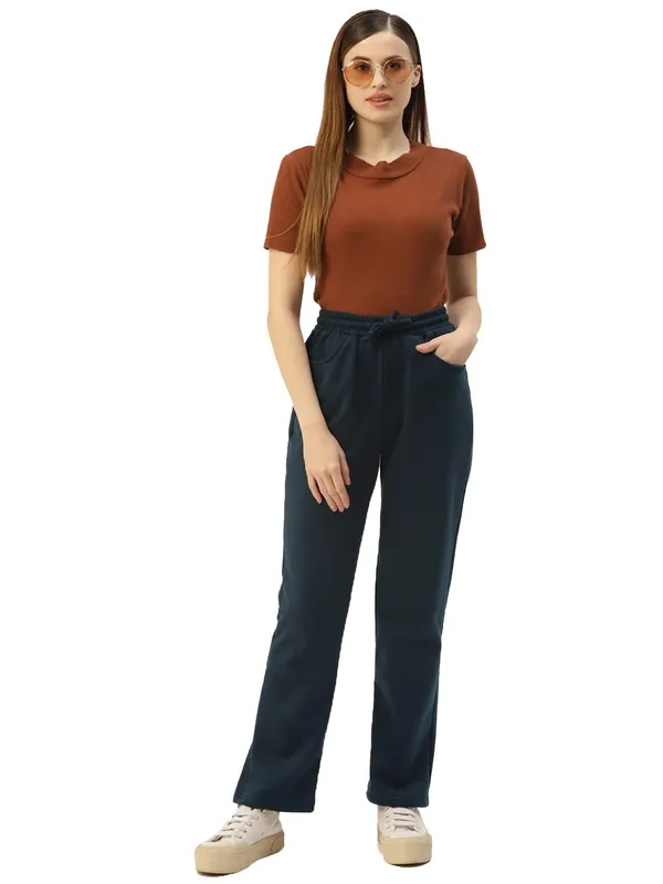 Teal_Cotton_Blend_Fleece_Trousers_For_Women
