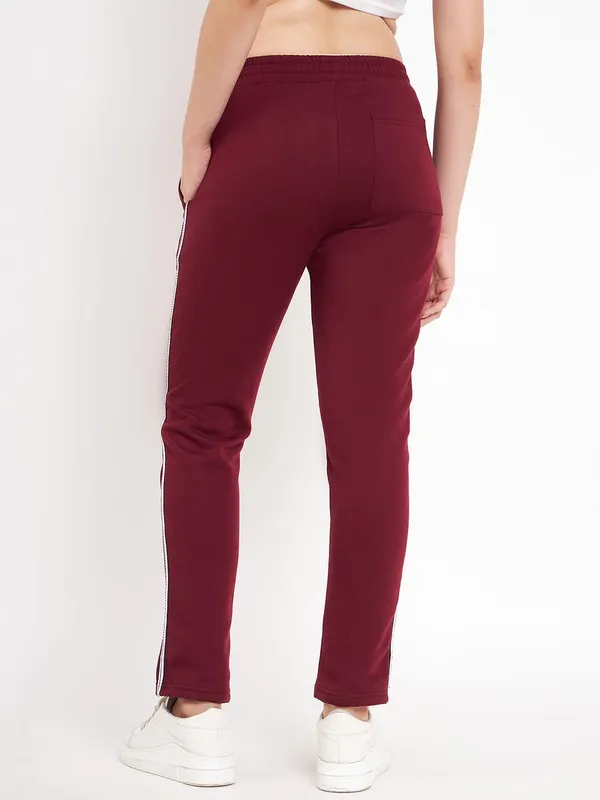 Burgundy_Cotton_Blend_Fleece_Track_Pants_For_Women