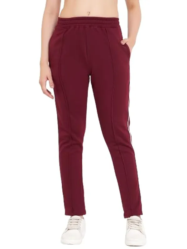 Burgundy_Cotton_Blend_Fleece_Track_Pants_For_Women