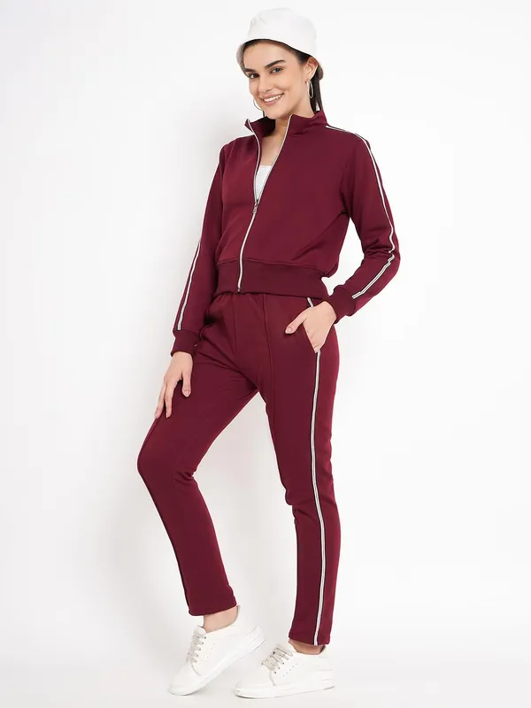 Burgundy_Cotton_Blend_Fleece_Track_Pants_For_Women