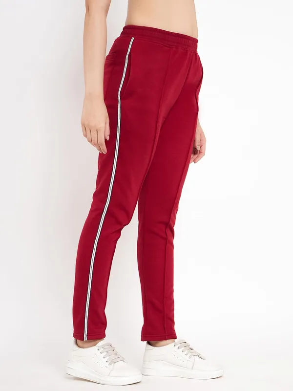 Maroon_Cotton_Blend_Fleece_Track_Pants_For_Women