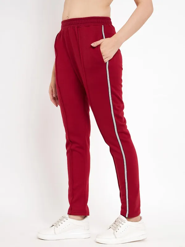 Maroon_Cotton_Blend_Fleece_Track_Pants_For_Women