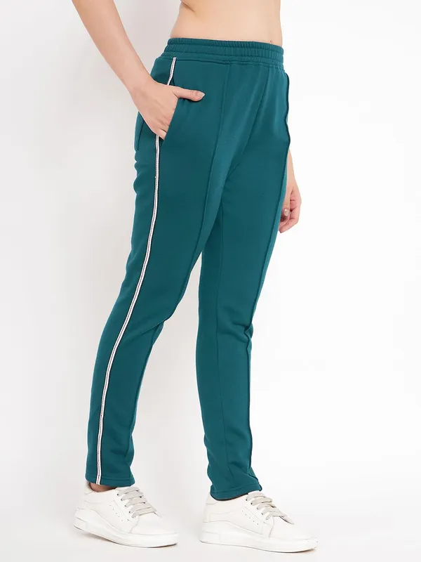 Teal_Cotton_Blend_Fleece_Track_Pants_For_Women