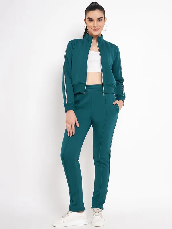 Teal_Cotton_Blend_Fleece_Track_Pants_For_Women