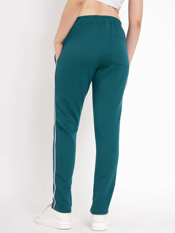 Teal_Cotton_Blend_Fleece_Track_Pants_For_Women