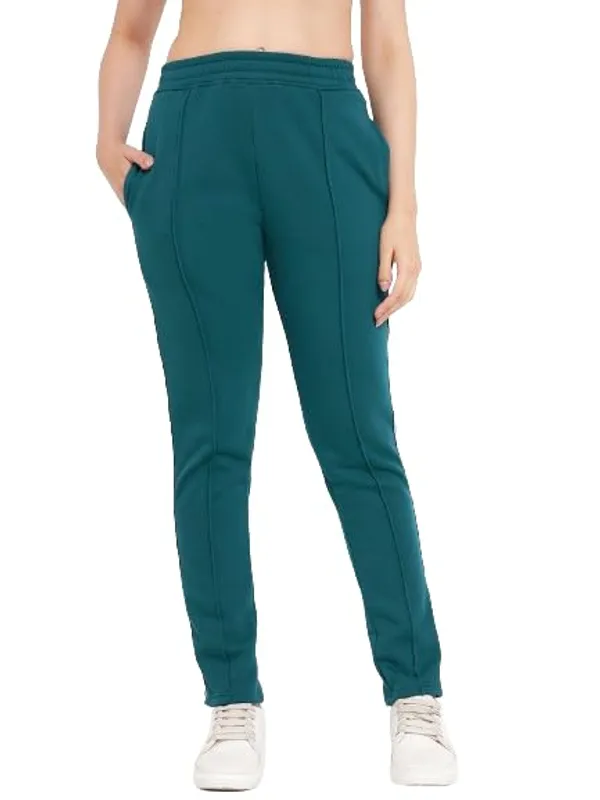 Teal_Cotton_Blend_Fleece_Track_Pants_For_Women