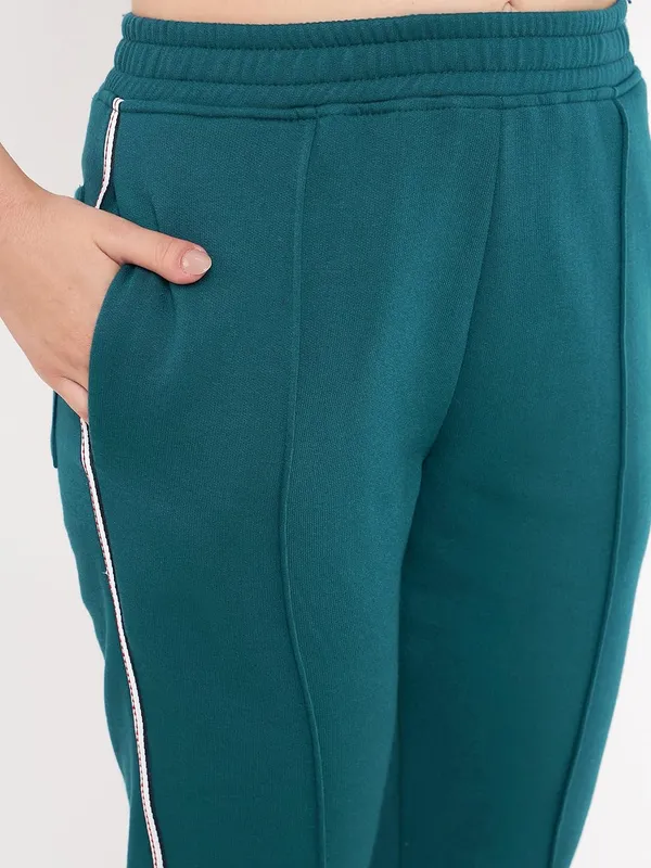 Teal_Cotton_Blend_Fleece_Track_Pants_For_Women