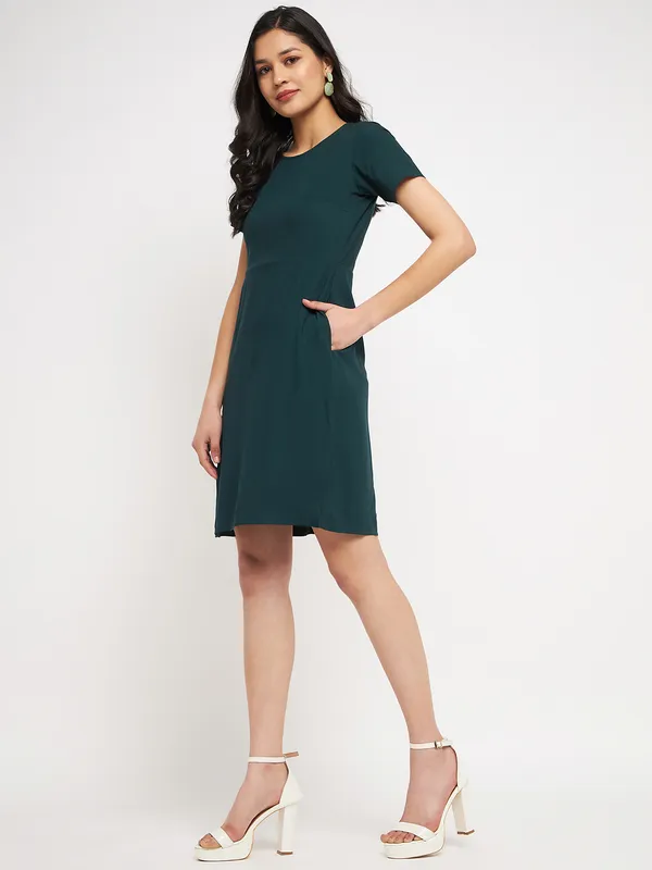 Darkgreen_Rayon_Solid_Dresses