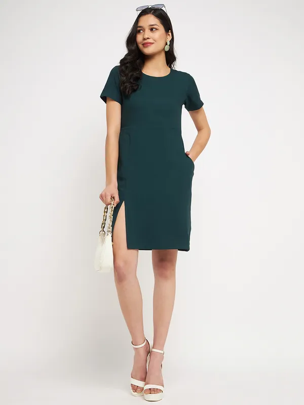Darkgreen_Rayon_Solid_Dresses