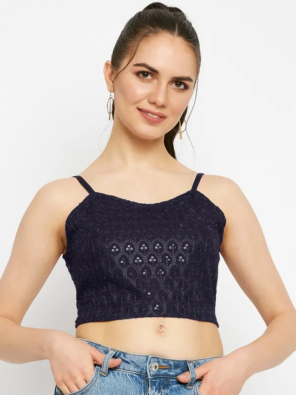BRINNS_Sequined_Embellished_Shoulder_Straps_Fitted_Crop_Top