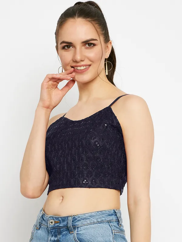 BRINNS_Sequined_Embellished_Shoulder_Straps_Fitted_Crop_Top