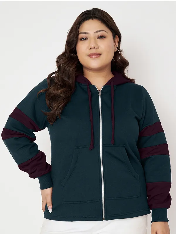 Teal_Blue_&_Burgundy_Striped_Fleece_Hooded_Sweat-shirt